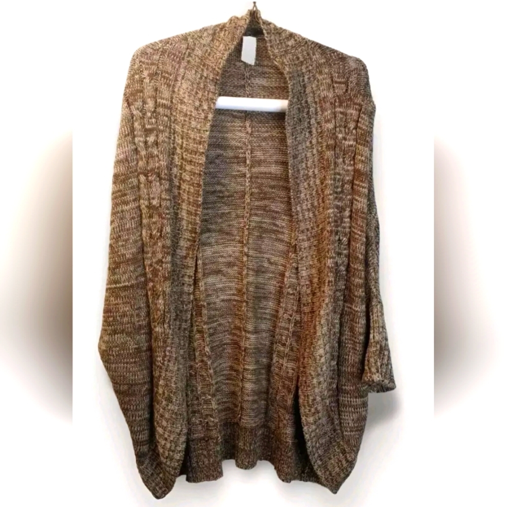 Lagenlook Cocoon Wrap Cardigan Sweater Woman 1X 2X Brown Marbled Knit Bobo Fairy